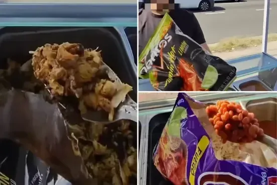 Comida callejera viral en Los Ángeles: transforman bolsas de snacks en comidas completas
