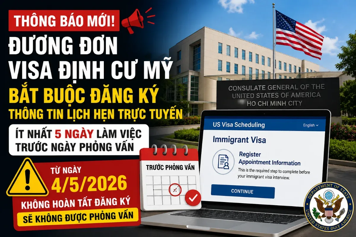 Tổng Lãnh Sự Quán Mỹ Tại TP.HCM: Đương Đơn Visa Định Cư Phải Hoàn Tất Đăng Ký Trực Tuyến Trước Ngày Phỏng Vấn